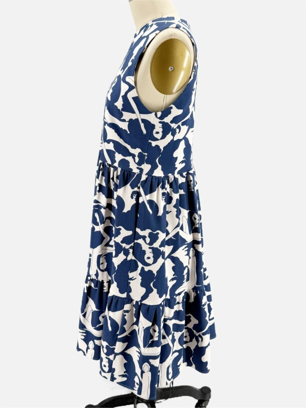 LA DoubleJ Editions Blue Woman Print Mini Tier Sleeveless Cotton Dress NEW S - Picture 4 of 14